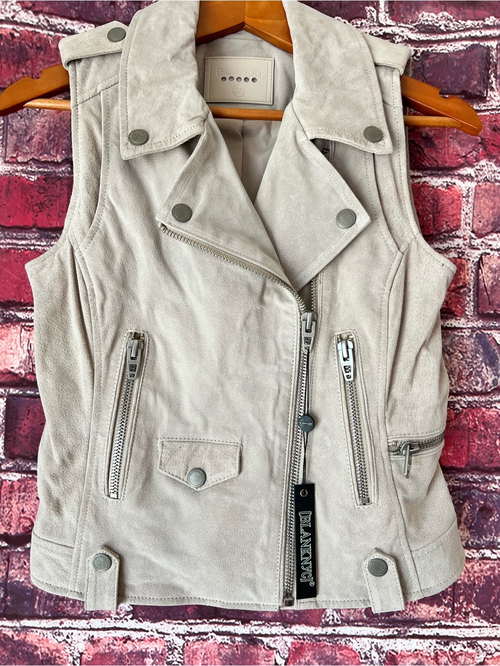NWT BlankNYC Cream Suede Leather Asymmetrical Moto Biker Vest XS